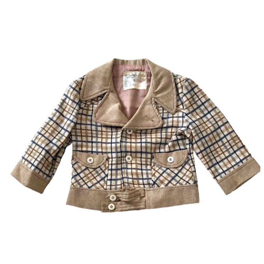 Vintage Beige & Blue Plaid Jacket